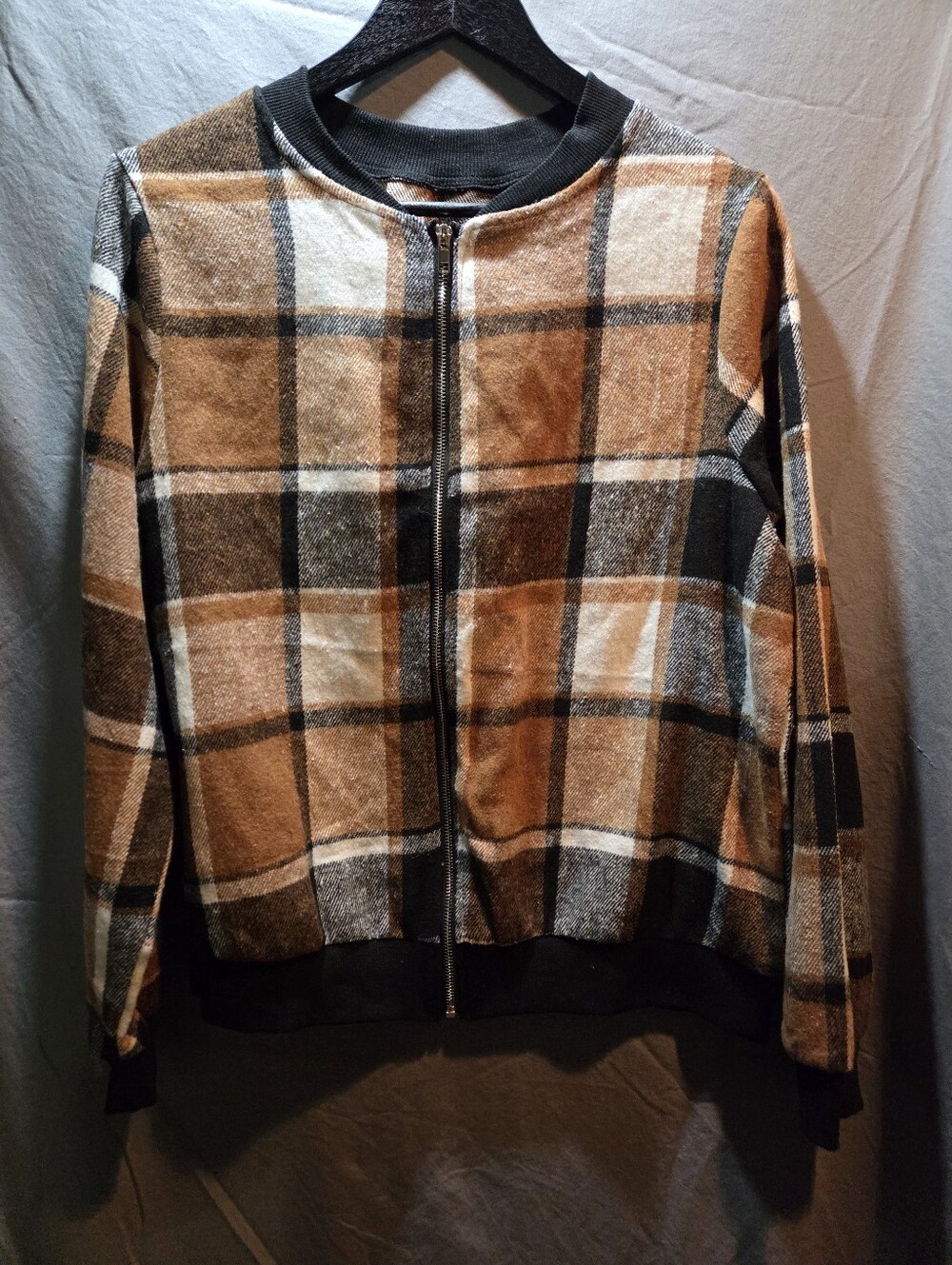 Men's Plaid Bomber Jacket - Brown & Black